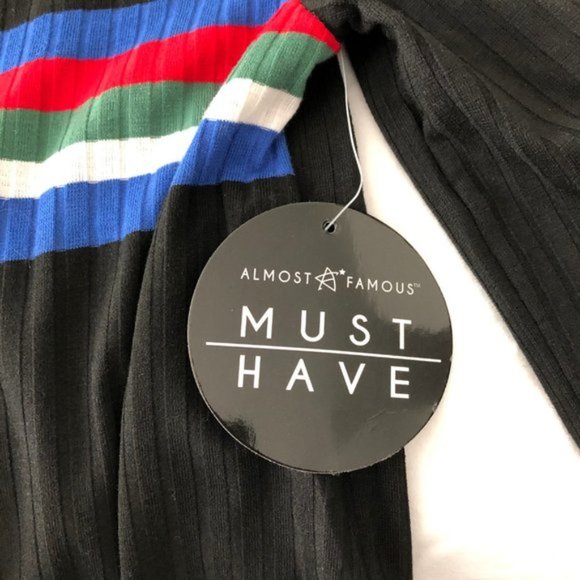 New Crave Fame Striped Rib Knit 3/4 Sleeve Tee Black Multi Juniors Size Medium - Picture 11 of 13